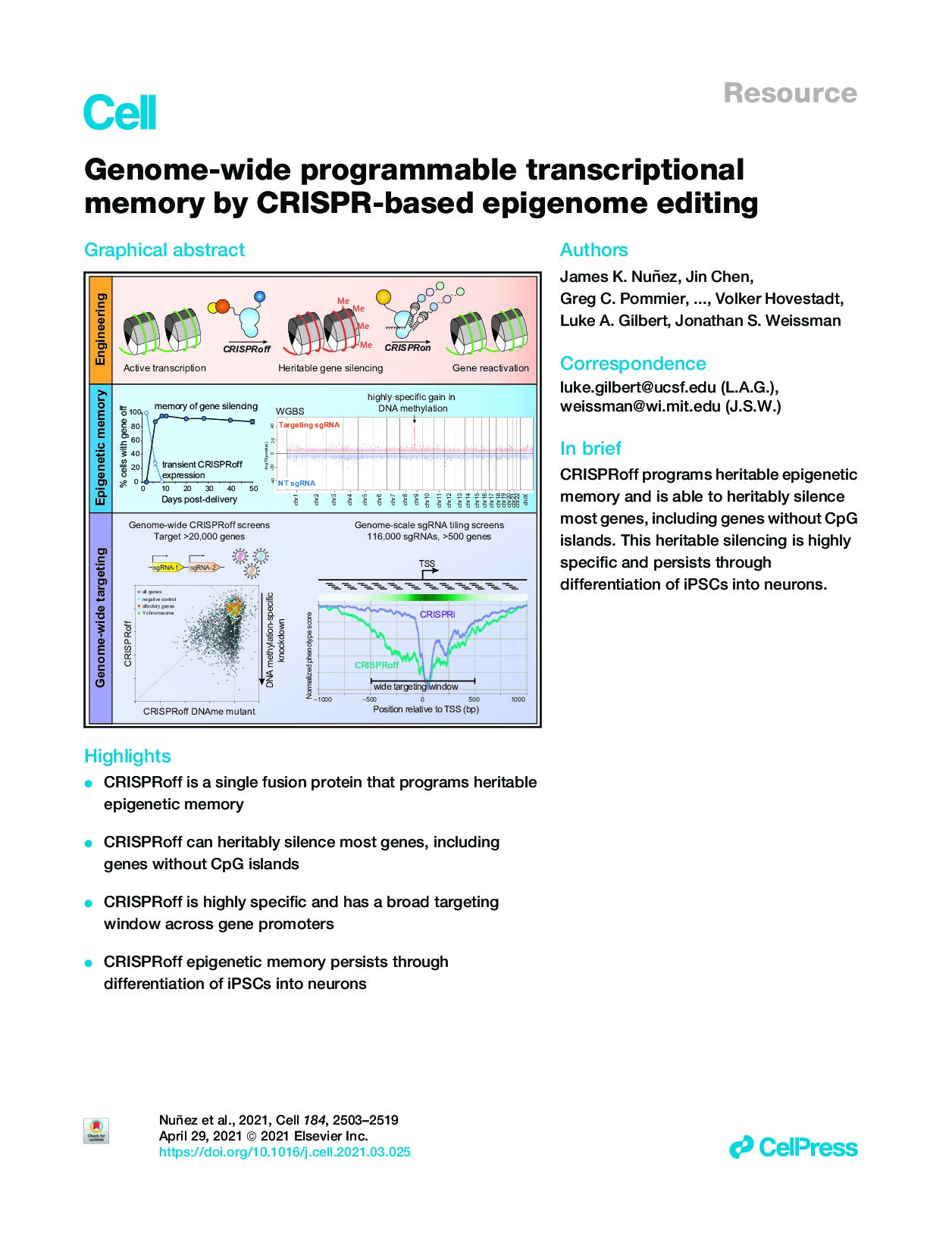 Genome-wide programmable transcriptional memory by CRISPR-based epigenome editing